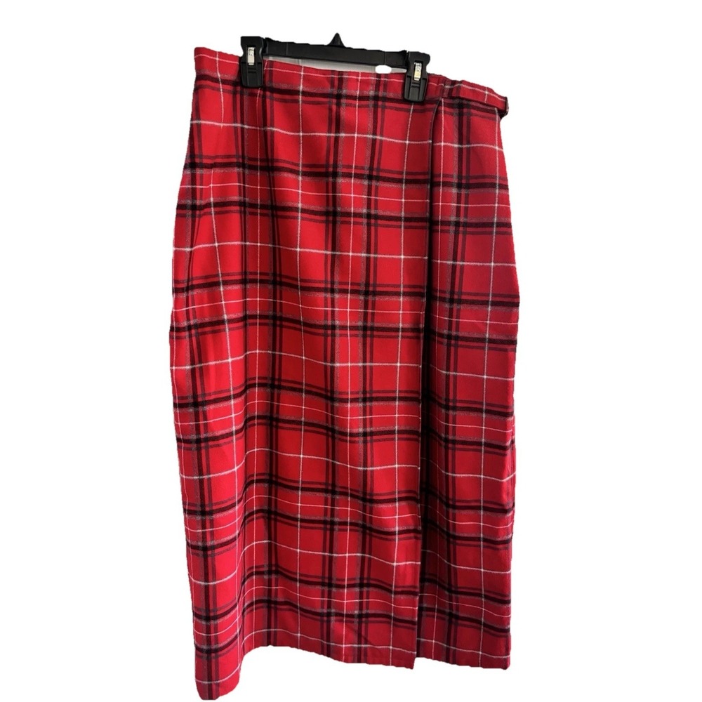 Crazy‎ Horse Red Plaid Adjustable Buckle Wrap Maxi Skirt Faux Wrap Women's 14